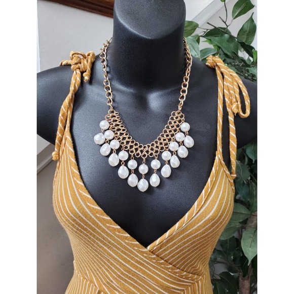 Alya Women's Brown Striped Rayon V-Neck Strappy Long Maxi Dress Size X-Small - Picture 2 of 9